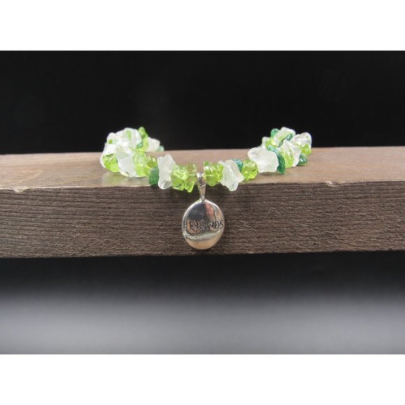 7" Sterling Silver Friends Charm Peridot And Quartz Bracelet Vintage Elegant - Picture 1 of 7
